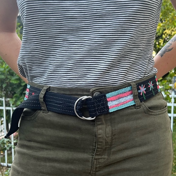 Trans flag Upcycled woven double d buckle belt size 32 - Picture 3 of 5